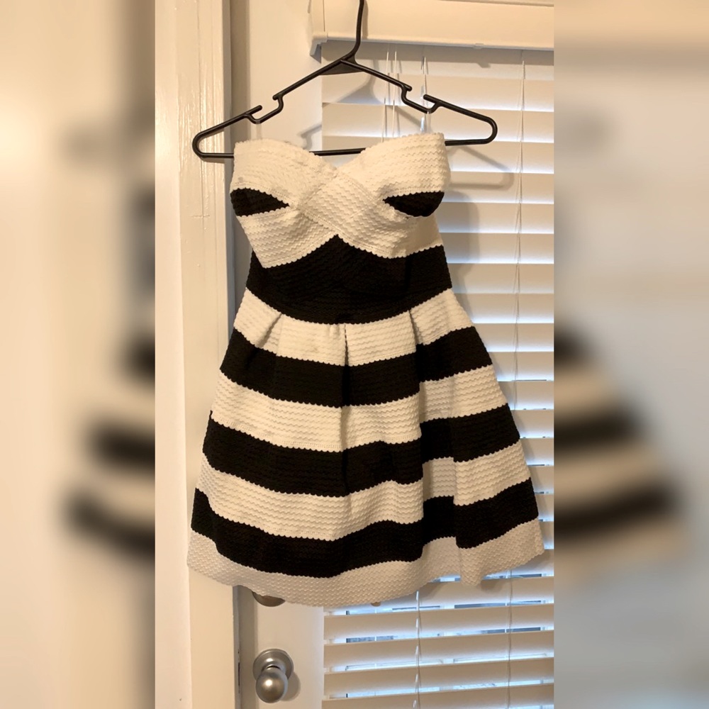 Black and White Striped Peplum Dress
